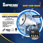 Supremo High Power Handheld Megaphone with Microphone 12V 100 Watts SMP-V08-100W Talk/Siren/USB/TF Cards/Record/Bluetooth SMP-V08-100
