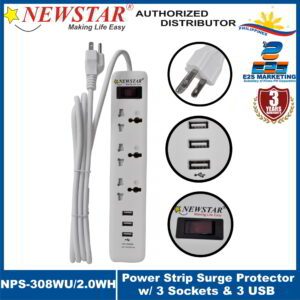 Newstar Power Strip 3 UN Sockets w/ 3.4A USB 1 Single Switch (White) NPS-308WU/2.0-WH
