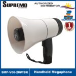Supremo Handheld Lithium Battery Megaphone 3.7V 20 Watts Talk/Play/Siren/USB/TF Cards/Record/Bluetooth SMP-V06-20W/BK